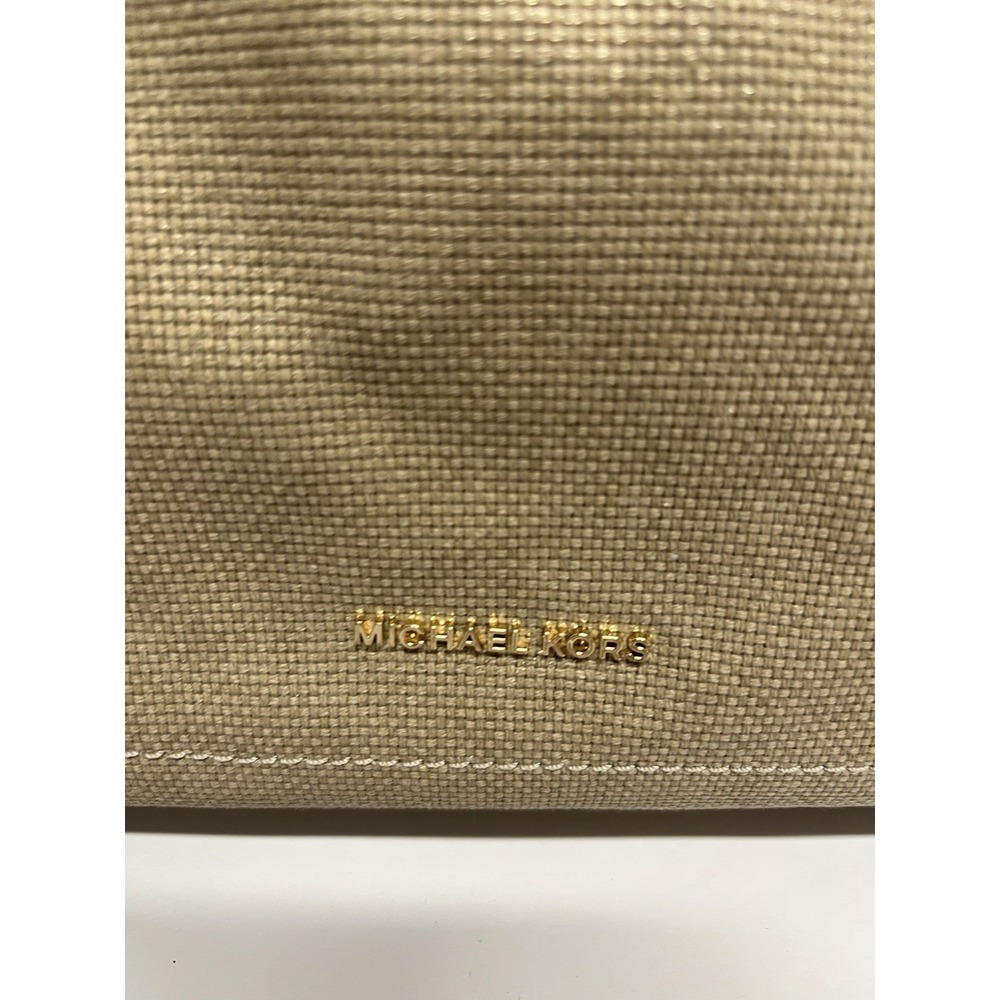 Michael Kors Isla Large Natural Burlap Tote Rope Leather  Purse - Picture 2 of 10